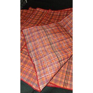 Set Of 4 Vibrant Vintage Retro 1960s Orange Plaid Cloth Napkins